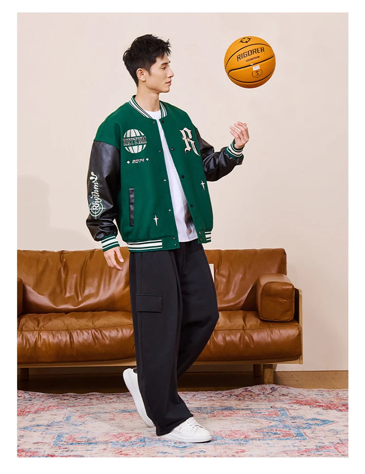 RIGORER Men's Baseball Jacket Reaves Inspired Same Style - Double-Layer Basketball Training Top for Fall Winter Trendy Coat