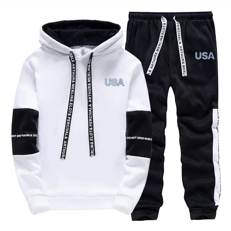 Tracksuit for Man Casual Hooded Sweatshirts Outdoors Sports Jogging Men's Clothing Autumn Winter Fashion Single Hoodies Pants