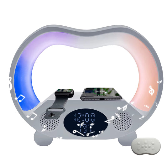 Portable Smart Loudspeaker Enclosure Speakers with Wireless Chargers Music Lights Clock RGB LED Lamp for Outdoor Party Gift