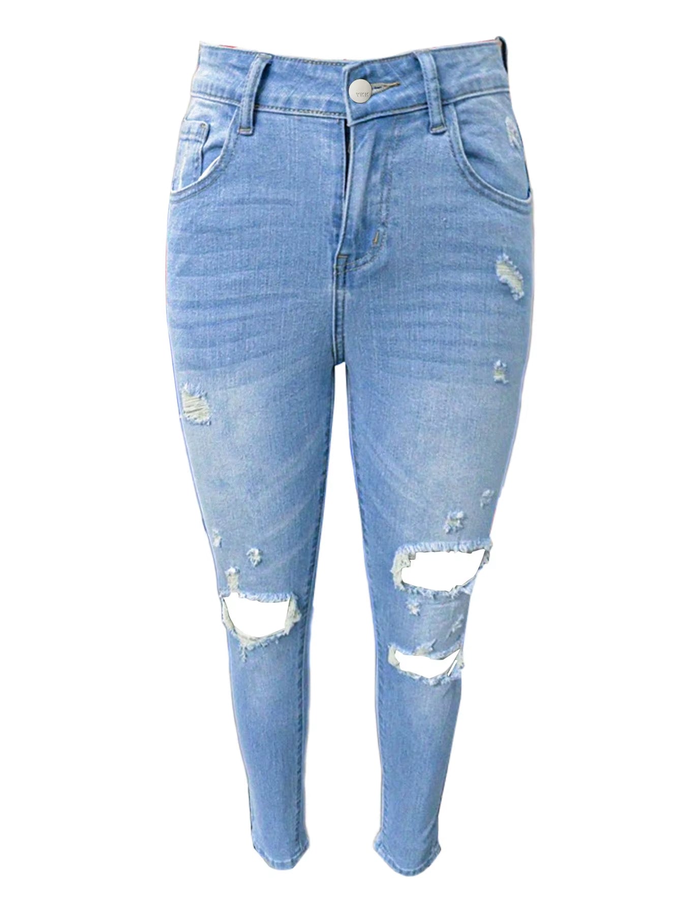 China Factory Wholesale Good Quality Casual Ripped Skinny Lace-Up New Denim Pants for Women Washable with Logo on Waist