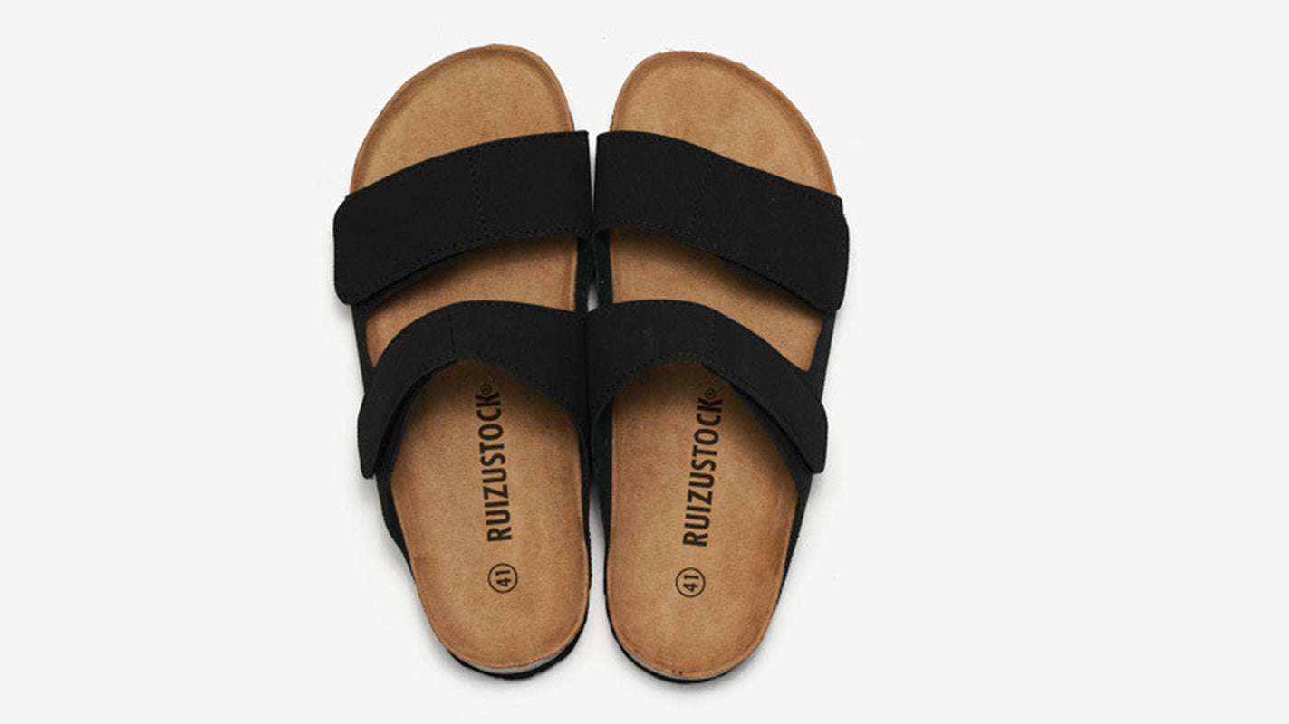 Cork Slippers Flip-Flops Men'S Beach Shoes Matte Leather