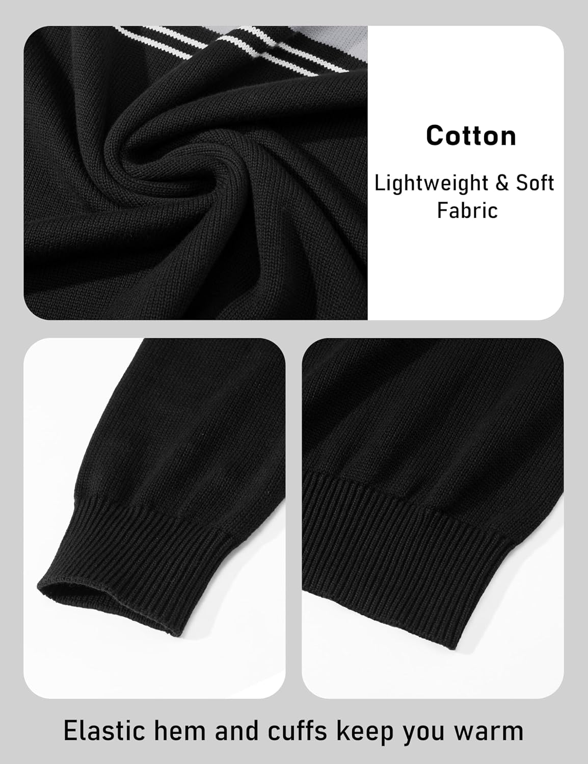 Men'S Sweaters 1/4 Zip Cotton Sweater Pullover Polo Sweaters Striped Fall Winter Warm Sweatshirts