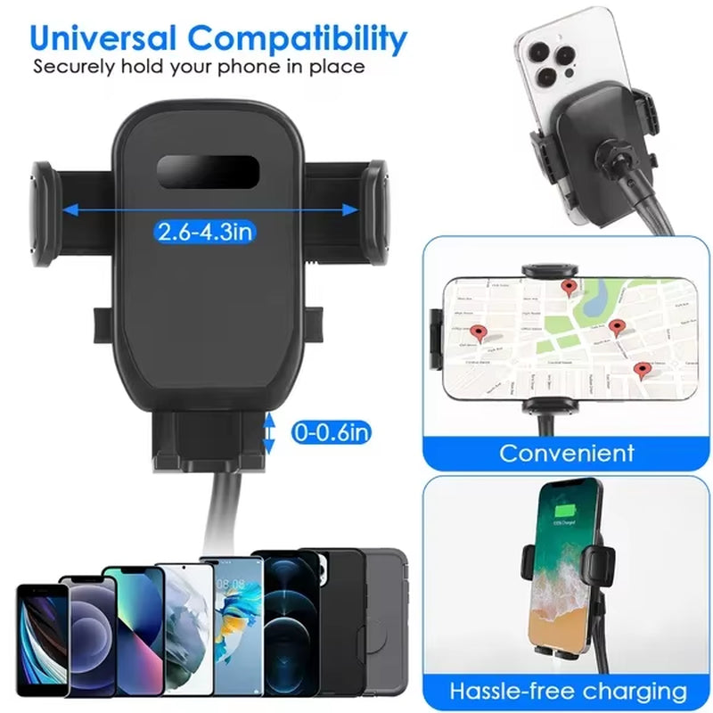 2 in 1 Car Cup-Shaped Phone Holder Car Drink Holder with 360 Degree Rotating Gooseneck Phone Holder Adjustable Base