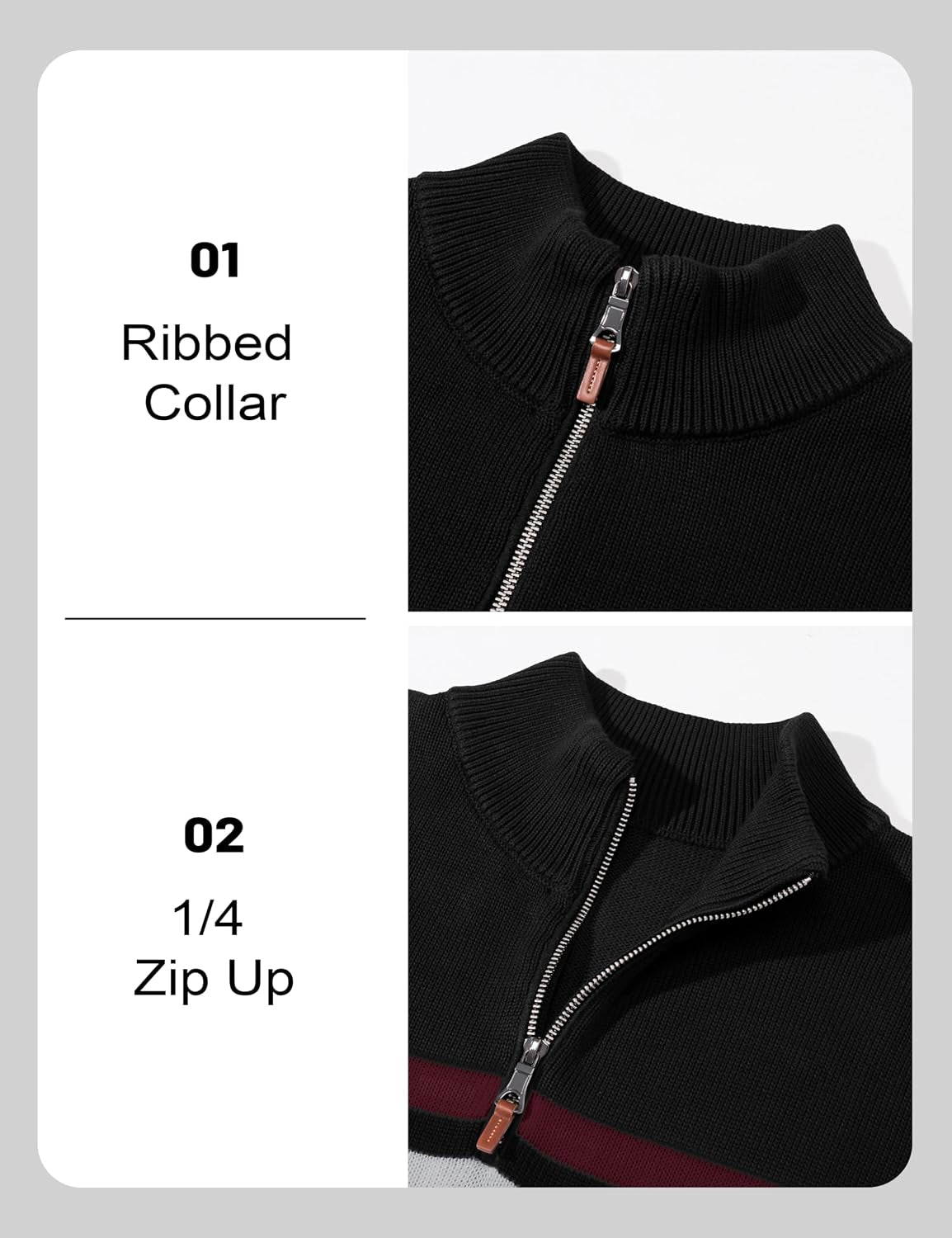 Men'S Sweaters 1/4 Zip Cotton Sweater Pullover Polo Sweaters Striped Fall Winter Warm Sweatshirts